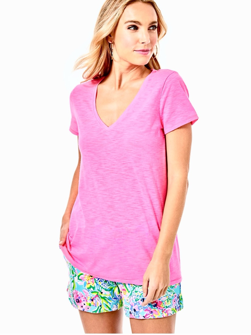 🌸NWT Lilly Pulitzer Etta V-Neck Top (Style 005673) in the Pink Aisle Size XS